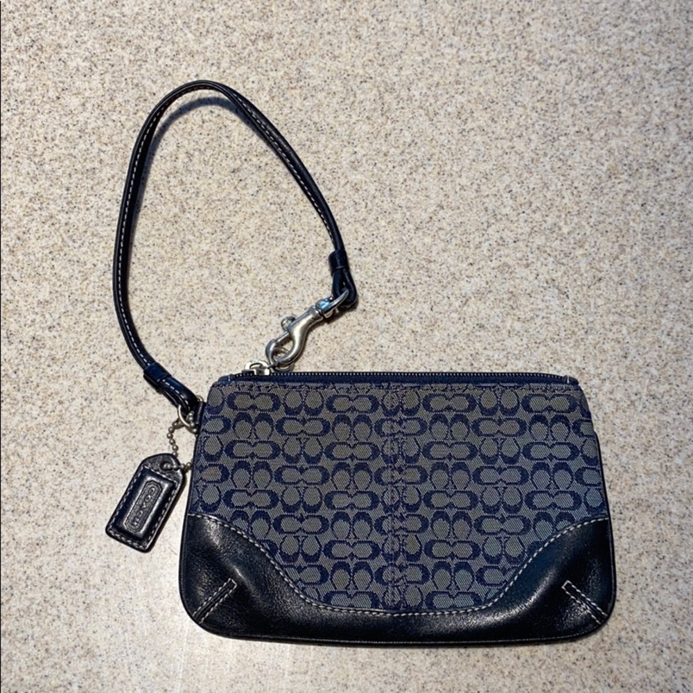 Coach Signature C Wristlet in Blue Leather Canvas